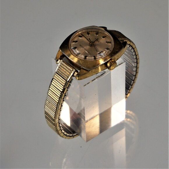 Vintage Timex Date Watch Gold Tone Stretch Band Manual Wind Women - Picture 8 of 8